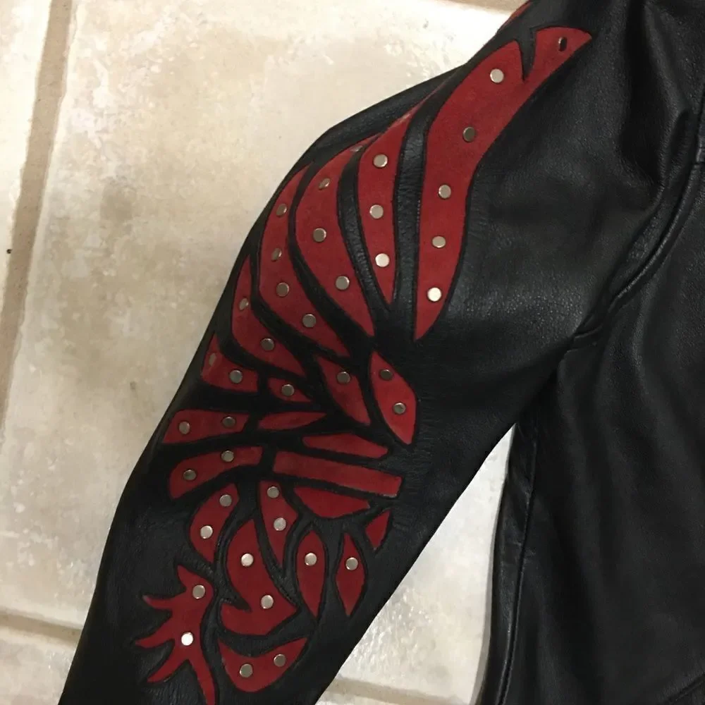 HARLEY DAVIDSON WOMENS SANTA CRUZ Black LEATHER JACKET suede eagle print sleeves